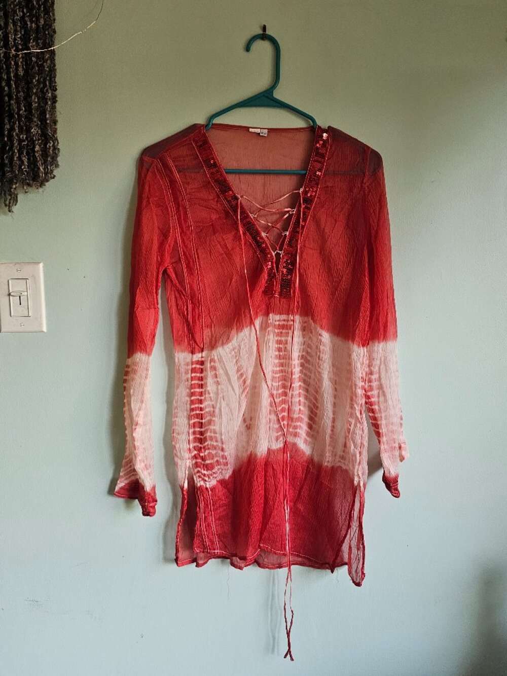 Red and White Sequined Beach Cover Up Size S-L